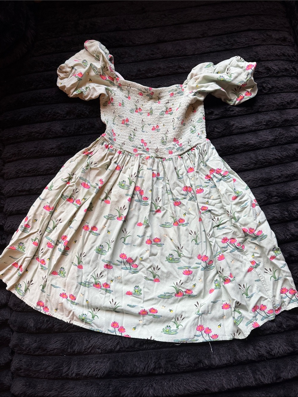 Her Universe Cream Floral Puff-Sleeve Dress with Pink & Green Print